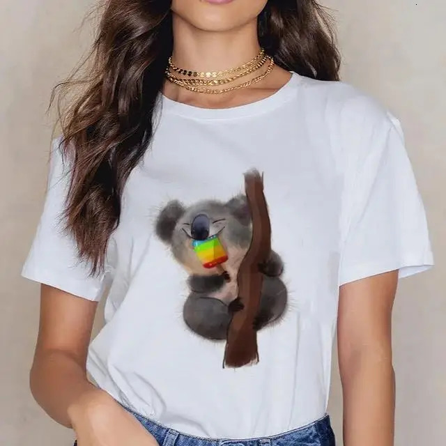 Womens Cartoon Kawaii Animal Koala Printed Tshirt Harajuku Ropa Mujer Graphic Plus Size Casual Street Clothing 250407