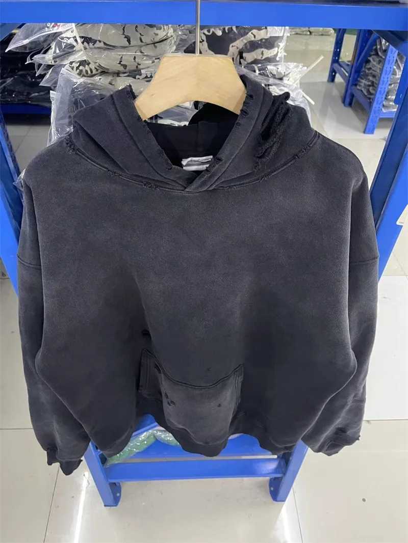 Black Washed Saint Michael Mens Hoodies SAINT Letter Printing Oversized Streetwear SweatshirtY251107