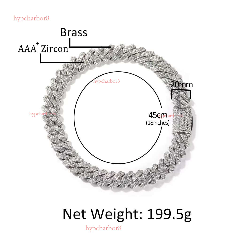 Hip hop 20mm chain men's chilled Miami Cuban sier rose gold pearl necklace women's accessories