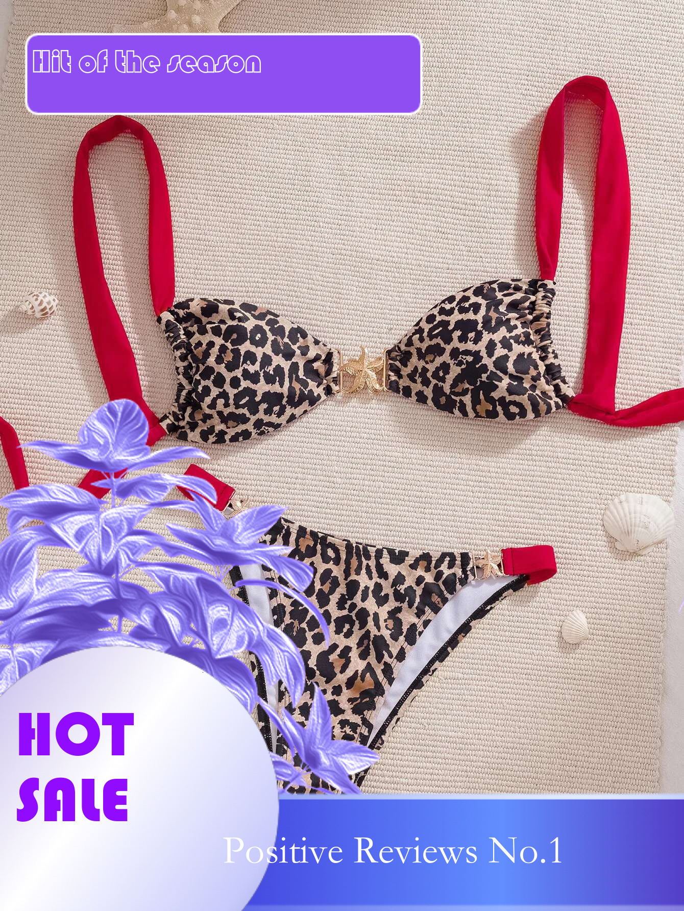 Dongdumaoyi Sexy Red Leopard Print Micro Bikini Women Starfish Ornament Push Up Tie Side Thong Swimsuit Beach Bathing Suit Swimwear