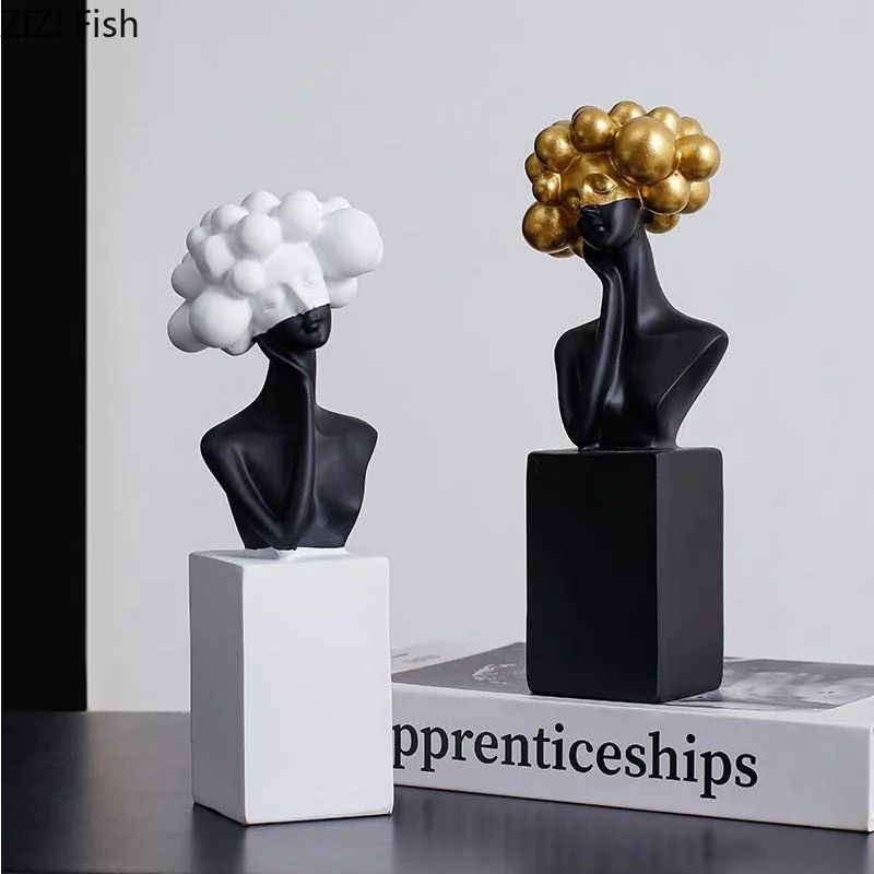 Black and White Art Sculpture Resin Character Ornaments Girl Statue Figure Sculpture Home Accessories Decoration Crafts 250407