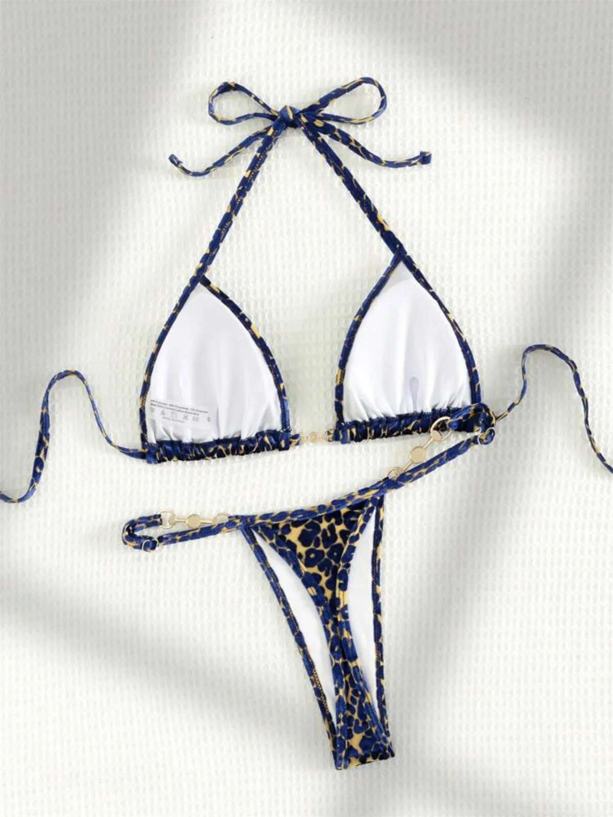 Dongdumaoyi Sexy Green Leopard Print Bikini Set Women Halter Push Up Bra Pearl Triangle Swimsuit Brazilian Bathing Suit Thong Swimwear