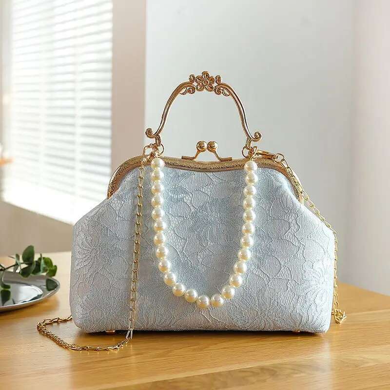 Vintage Classic Lace Beads Wedding Shell Lock Bags Women Shoulder Crossbody Bag Chain Women's Handbags Purses