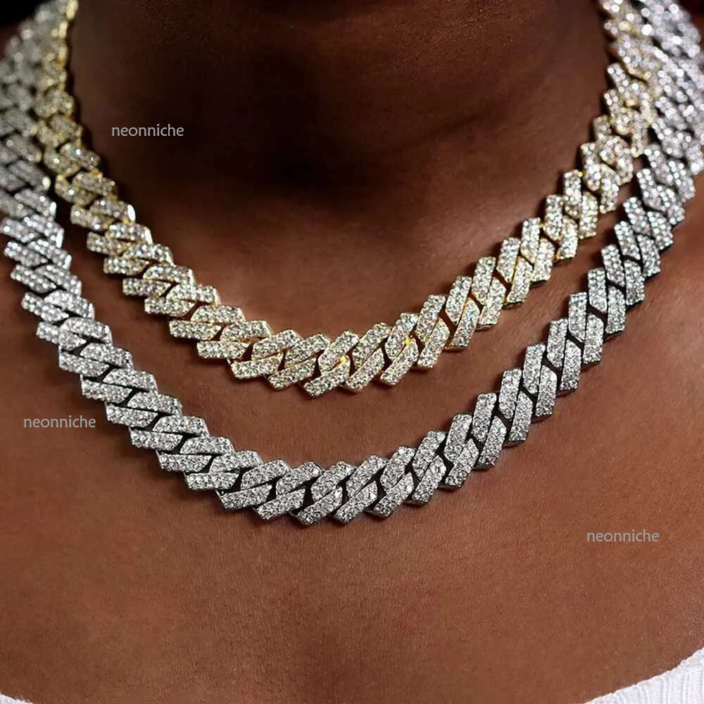 16/18/20/22/24inch Prong k Chain for Women Men d Out 2 Row Rhie Miami Rhombus Hip Hop Cuban Necklaces JewelryXJ250219