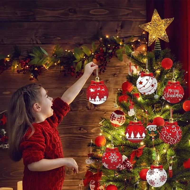 12/24/36PCS Christmas Balls Ornament Wood Christmas Tree Red Ball Pendant New Year Christmas Decoration Navidad Hanging Decor W251107
