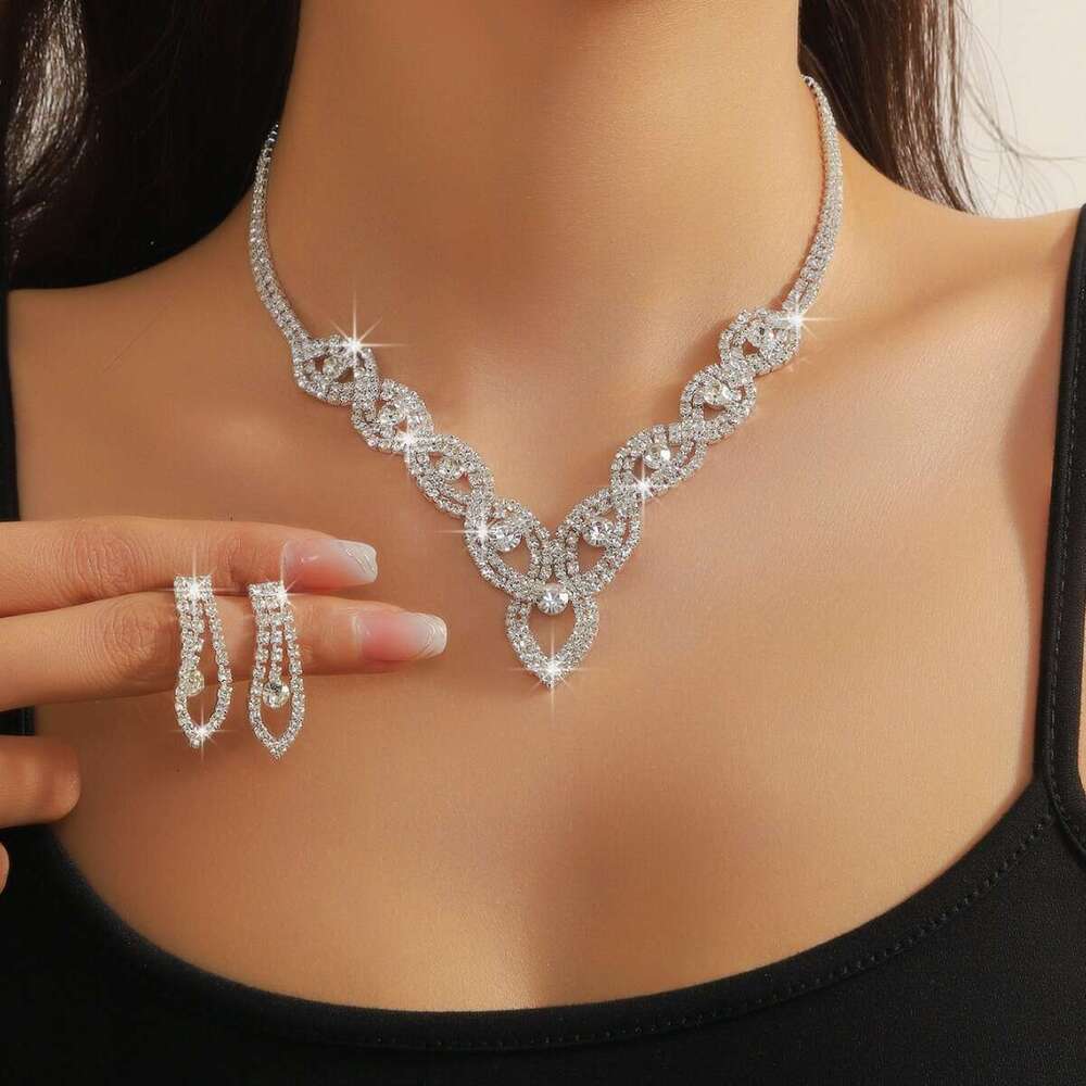Future style hot bride water droplet shaped sexy dia studded necklace+earring set premium version