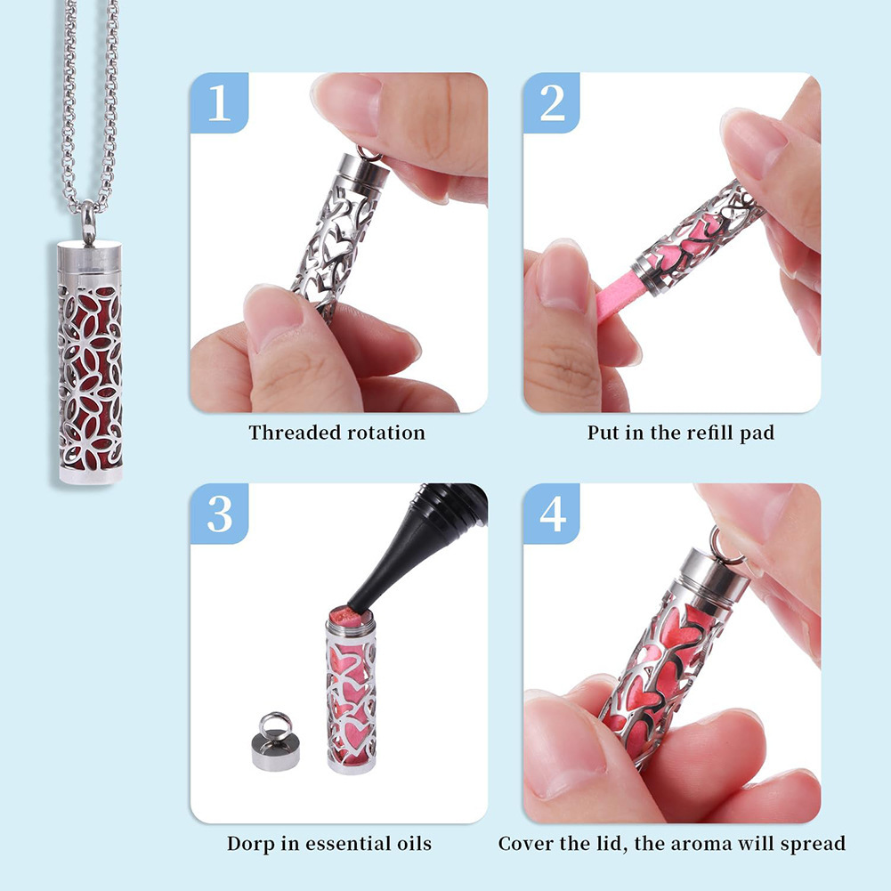 Aromatherapy perfume bottle essential oil stainless steel necklace hollow corrugated pendant lovers cyder popular jewelry