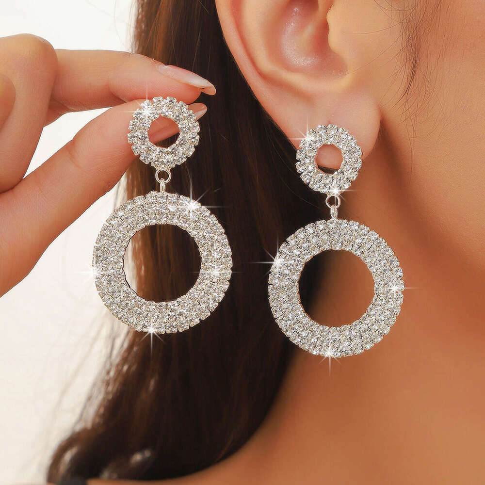 Dia studded with double circular hollow out full dia earrings, personalized women's fashion, sympathy earrings batch
