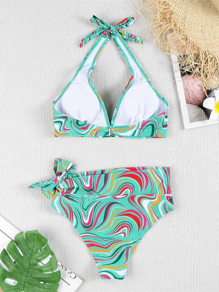Dongdumaoyi Vintage High Waist Bikini Set Women Black Leave Print Push Up Belt Two Piece Swimsuit Summer Bathing Swimming Suit Swimwear