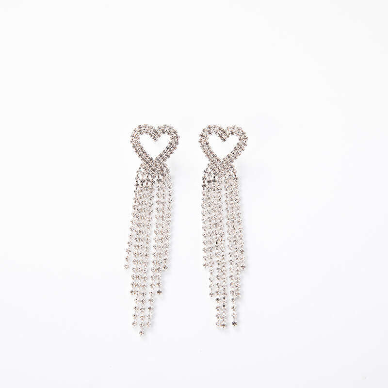 Double row peach heart hot claw chain, welded long short tassel style, sier and gold electroplated earrings recommended