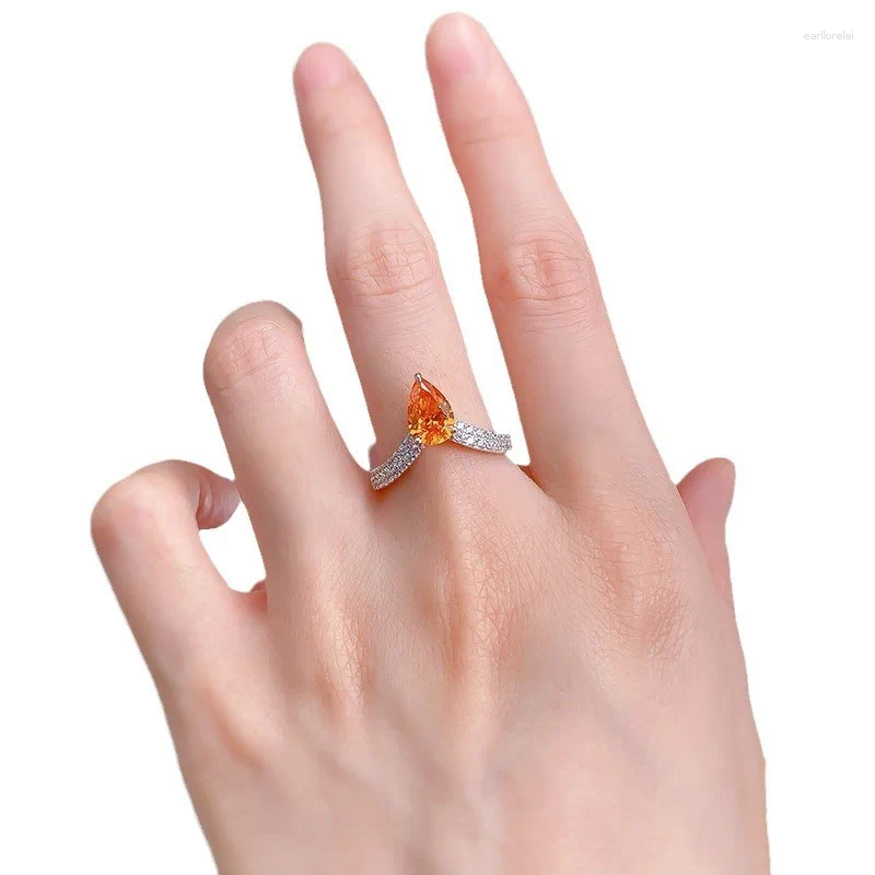 Cluster Rings 925 Silver Fanta Orange Micro Set With Diamond Ring 6 9 Pear Shaped Playful Live Style