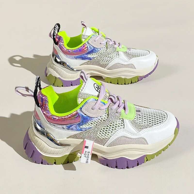 2025 Spring and Summer New Hollowed-out Breathable Mesh Heightening Sneakers