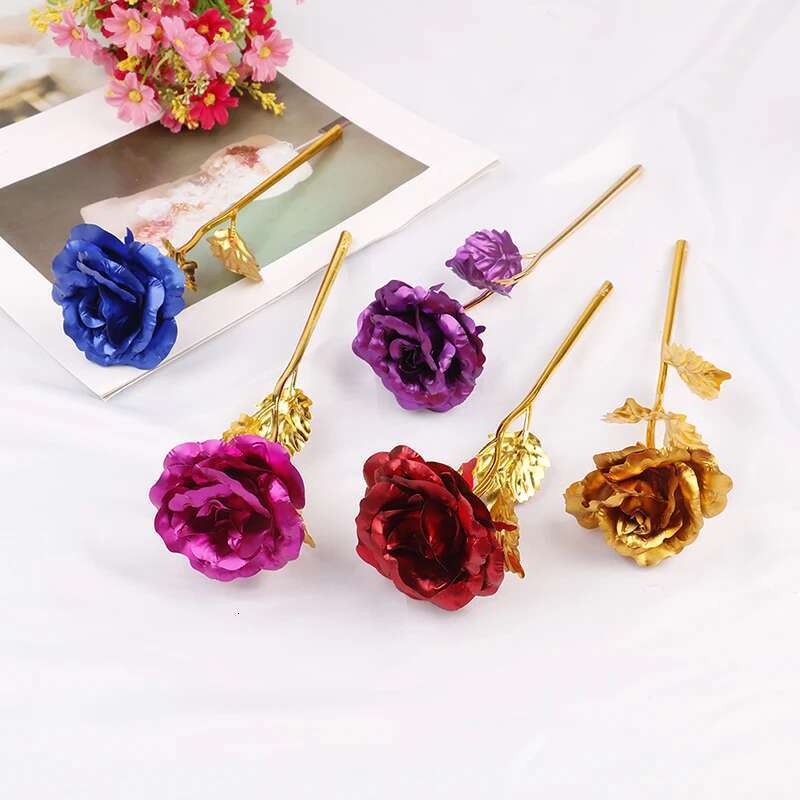 Foil Plated Gold Wedding Decoration Wer Valentine's Day Gift Lover's Rose Artificial Gold/Purple/Red/Blue/Rose