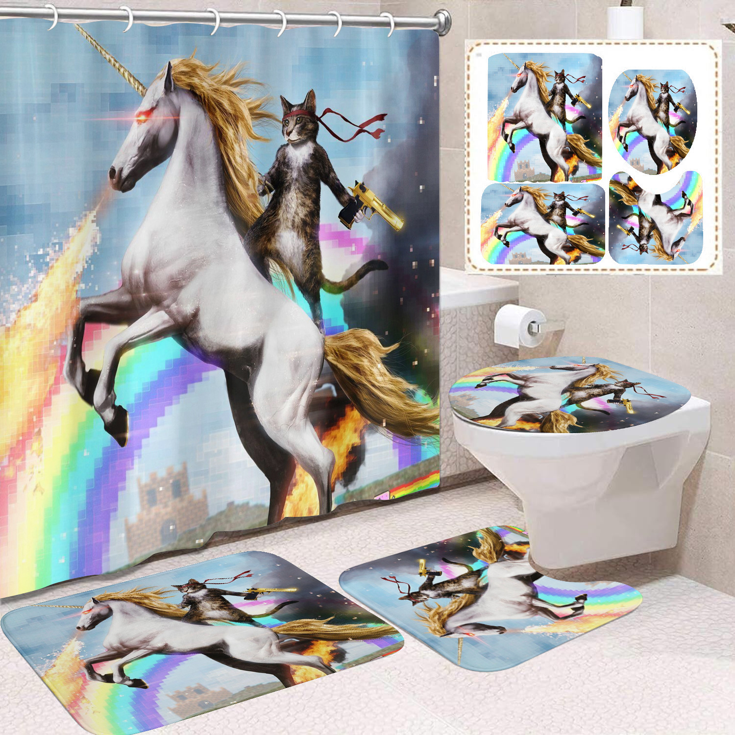 YL-37660 Factory direct sales watercolor daisy bathroom shower curtain/toilet partition curtain/no-drill curtain/shower curtain