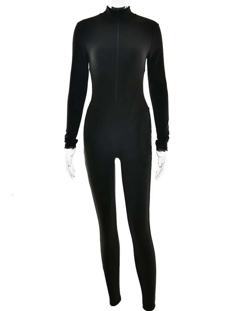 Women Long Sleeve Zipper Jumpsuits 2025 Spring Autumn High Waist Skinny Corset Overalls Female Fiess Sports Yoga Bodysuits