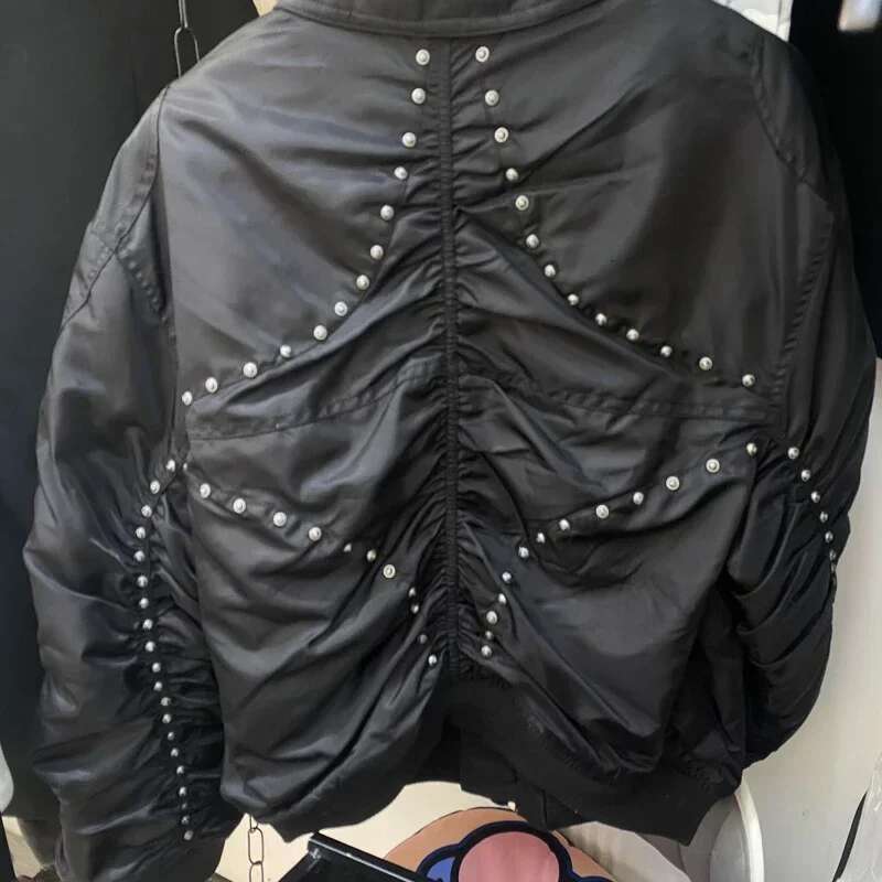 Winter Thug Club Star Moon Back Rivet Metal Zipper Bomber Flight Jackets Multi Pockets Men Women Thick Cotton Casual Jacket
