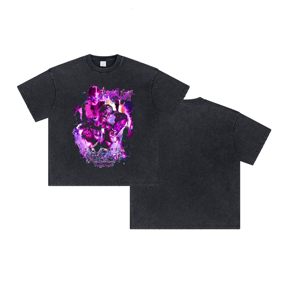 Chain Men's Wear | 2025 New Product Grinding Edge Black distressed Short sleeved Ins Trendy Brand Washed Person Printed T-shirt