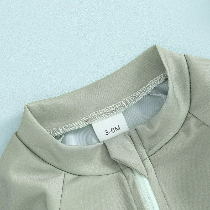 Long Sleeve Kids Boys Girls Swimwear Bikini Set Solid Color Front Zipper Toddler Swimsuit Swim Shorts Infant Beach Wear 250407