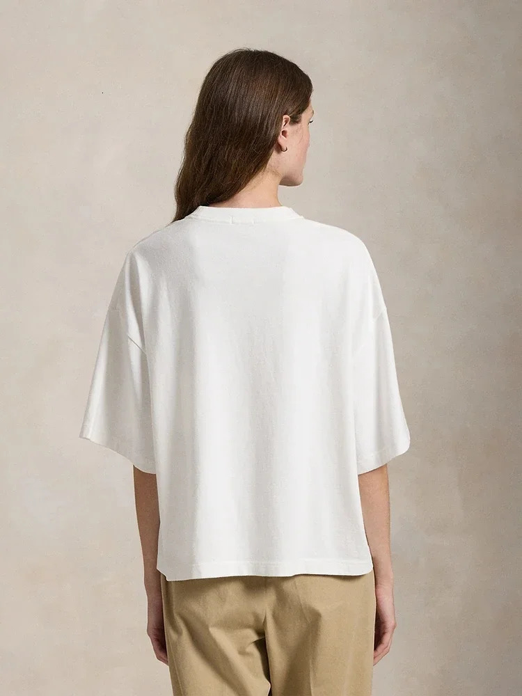 25 year early spring cotton knitted Tshirt summer classic letter trend short sleeved loose womens top 250407