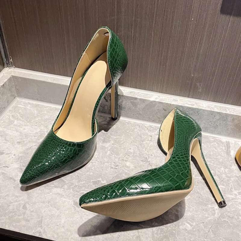 Liyke Green Snake Print Leather Women High Heels Pumps Party Nachtclub Stripper Shoe Sexy Sgback Shallow Pointed Toe Stiletto
