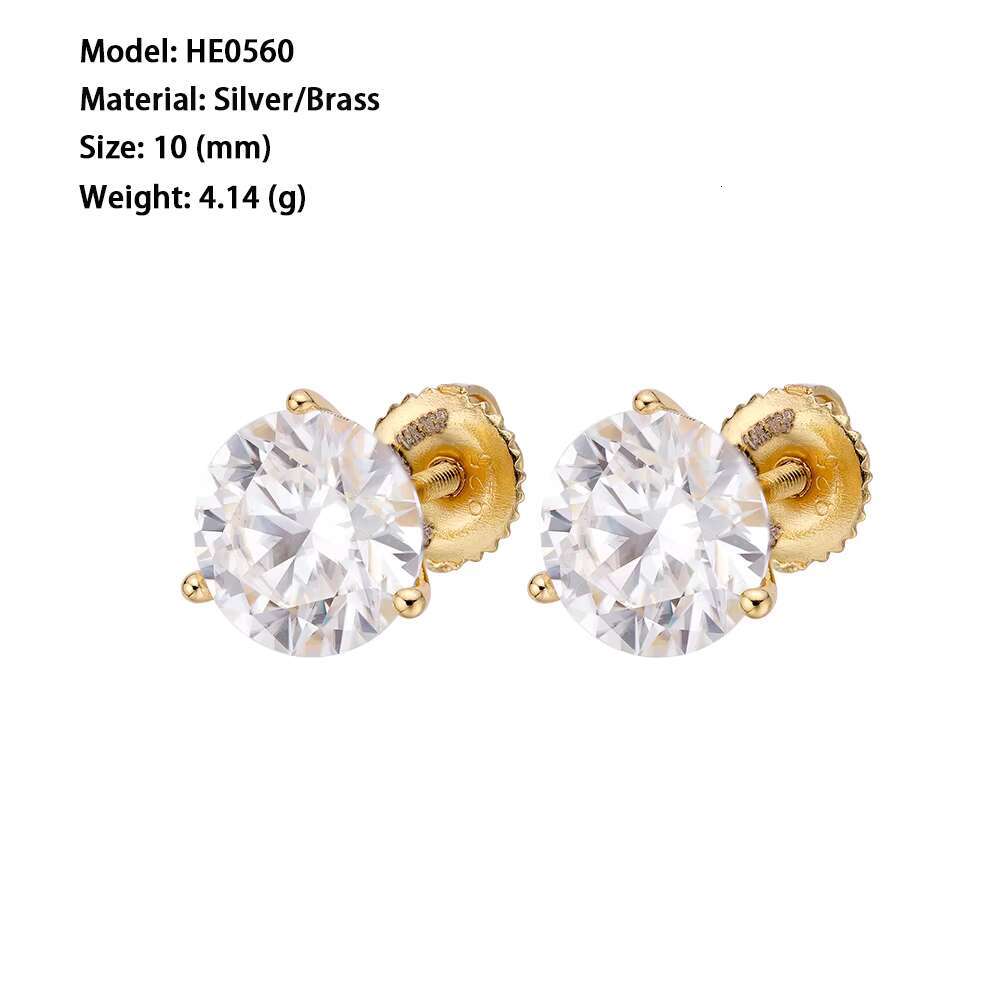 Fashion Classical New Mondel Hip Hop Jewelry Round 10mm Iced Out 5A Cubic Zirconia Brass Round Stud Earrings for Unisex