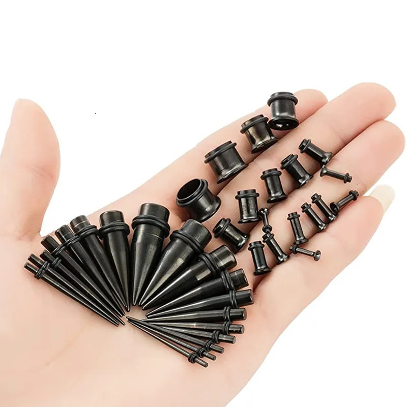 36PCS Ear Gauges Stretching Kit 14-00G Stainless Steel Ear Plugs Tunnels Flesh Tapers Set Stretcher Taper Set Dilataciones Oreja 250403