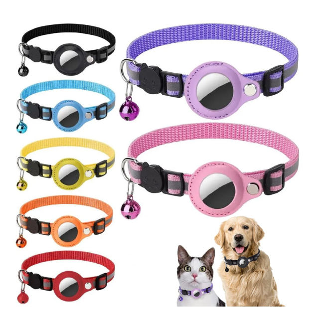 Update Dog Cat Airtag Holder Collar Breakaway Reflective Strips Adjustable Kitten Waterproof Bell Pet Air Tag Case