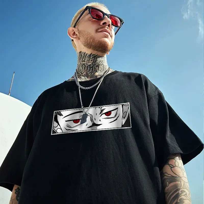 Loose Harajuku cotton short sleeved Japanese anime printed T-shirt mens manga top summer casual oversized T-shirt Y2k clothing W250407