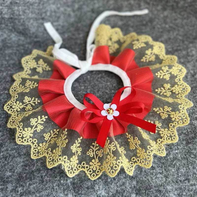 Fashionable bow pet collar cute lace mesh embroidery pet bib Burp fabric cute dog and cat necklace suitable for small dogs M250406