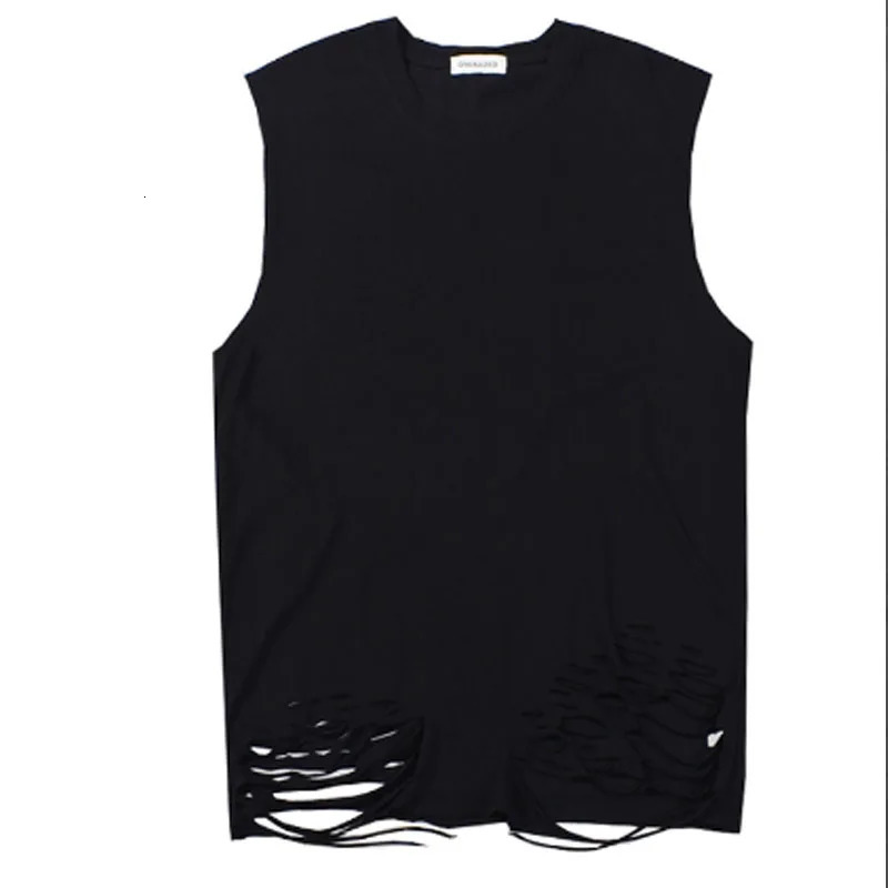Mens summer ripped hole retro punk vest street hip-hop vest mens oversized vest sleeveless shirt 250403