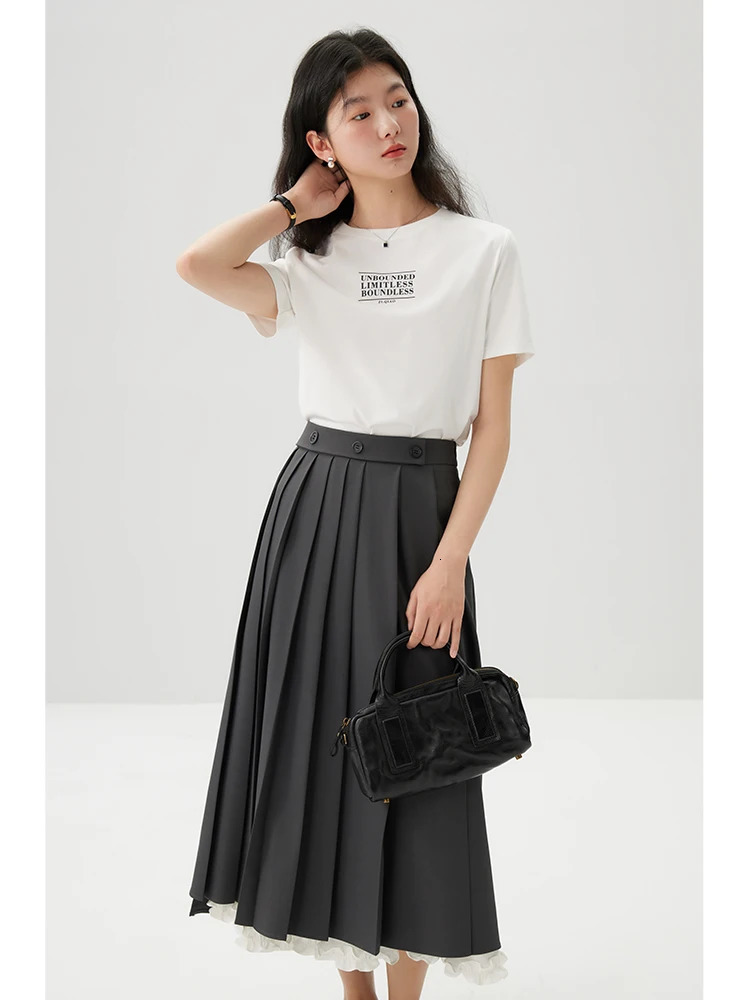 ZIQIAO full matching style letter short sleeved womens Tshirt springsummer round neck top 250407