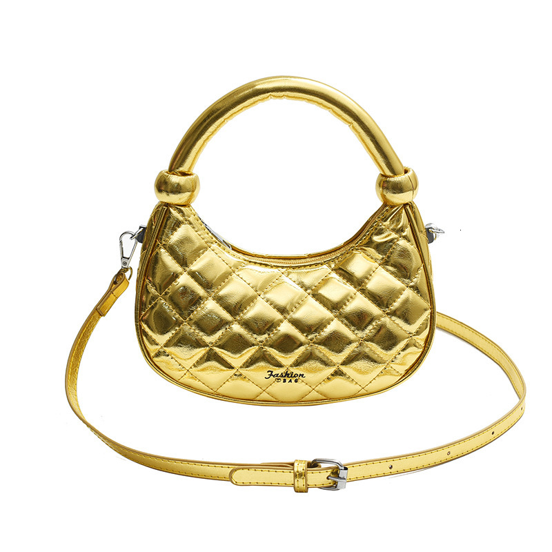 2025S Designer Women S Bag Premium Handbag Niche Silver Glossy Crescent Shaped Small Bag New Korean Version Fashionable Single Shoulder Crossbody Bag