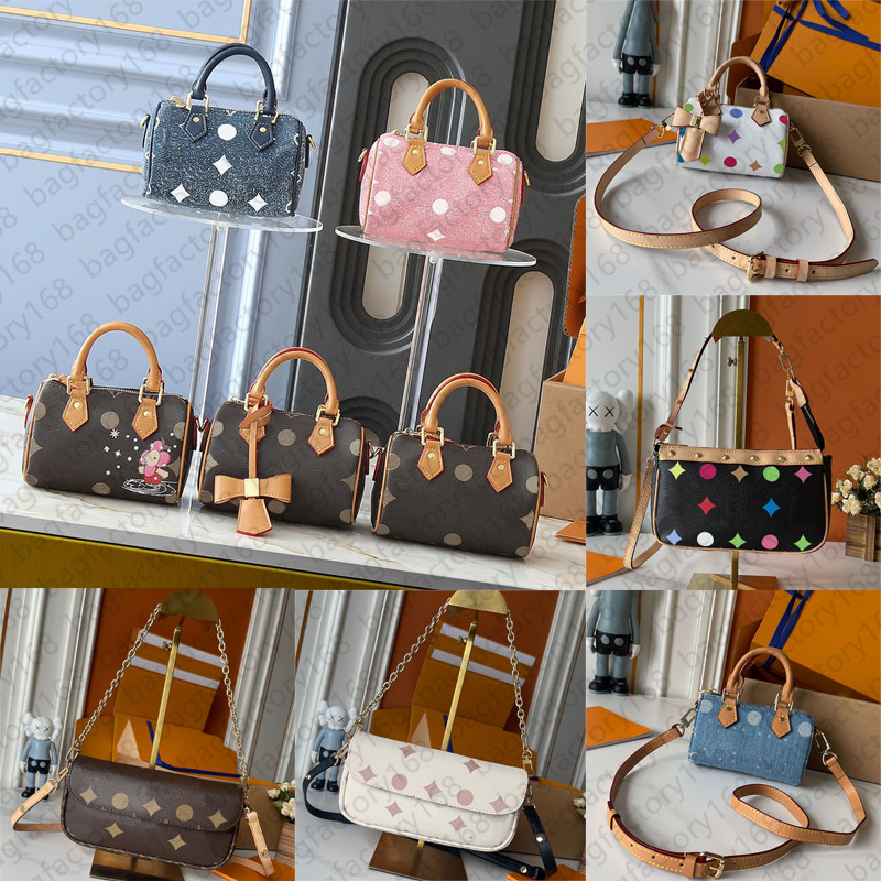 Top Designer Mini Nano 16cm Shoulder Bag Women Leather Denim Crossbody Luxury Embossed Tote Purse Brown Flower Handbag