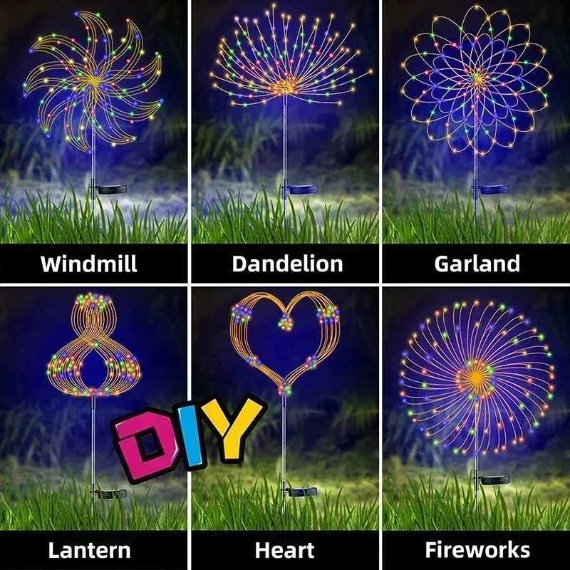 Solar Firework Fairy Lights 60 LED Outdoor Garden Decoration 8 Flashing Modes Lawn Pathway Lights Patio Party Christmas Wedding W251107