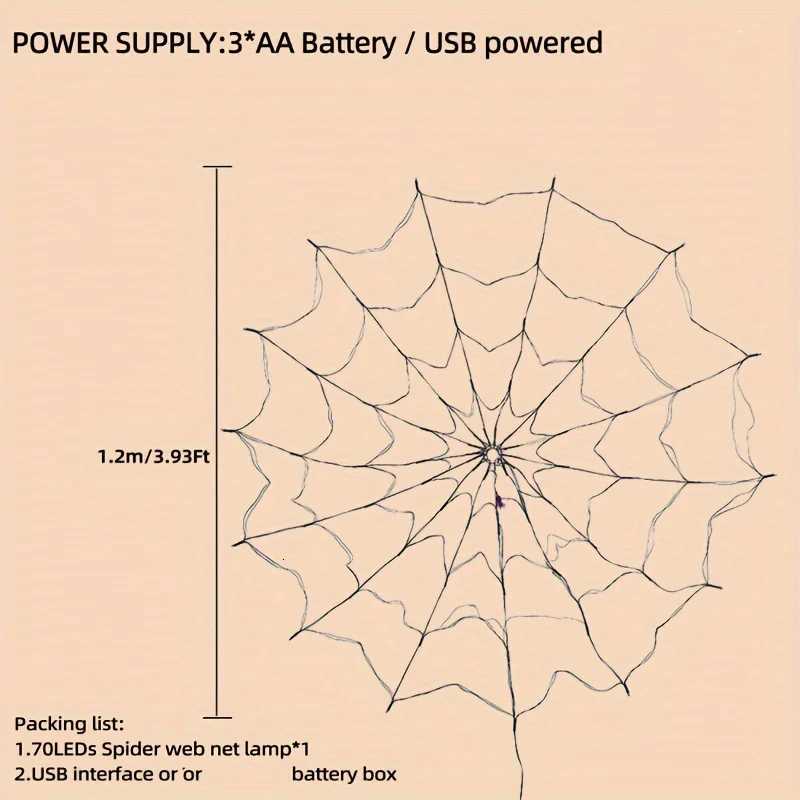 Halloween Window Decorations Purple Spider Web String Lights with 70 LEDs Battery Powered Remote Control 8 Modes for Party Decor W251107