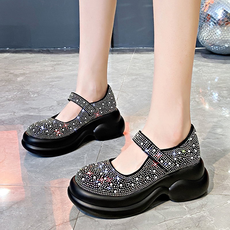 2025 Summer New Casual Platform Shoes Sparkling Diamond Luxury Sneakers Explosion Velcro Mary Jane Women's Sandals Luxury designer Beach Sandals