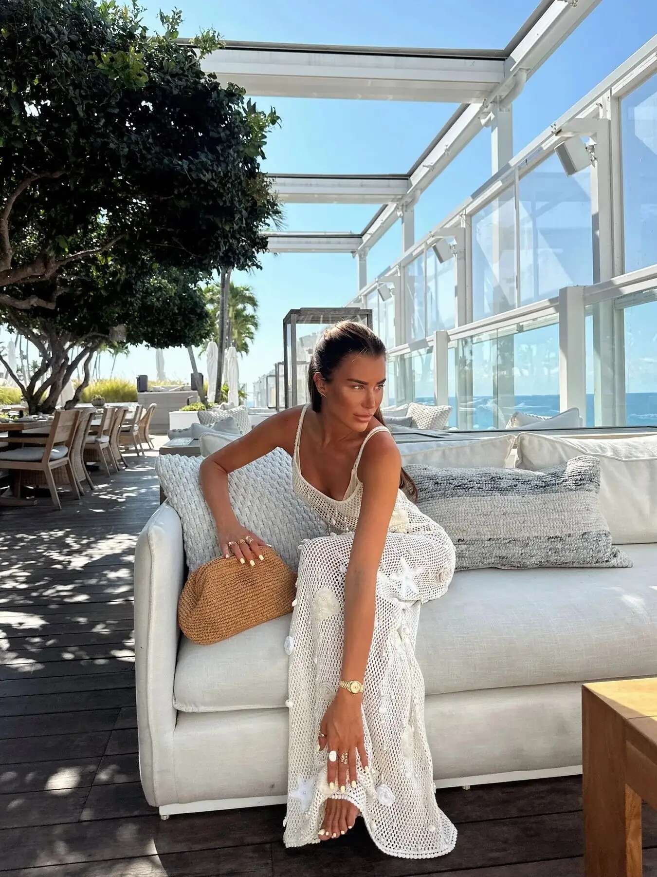 New Sexy Women Pearl Maxi Dresses Sleeveless Cover Up 3D Knit Wer Dress Summer Party Evening Female Vestidos