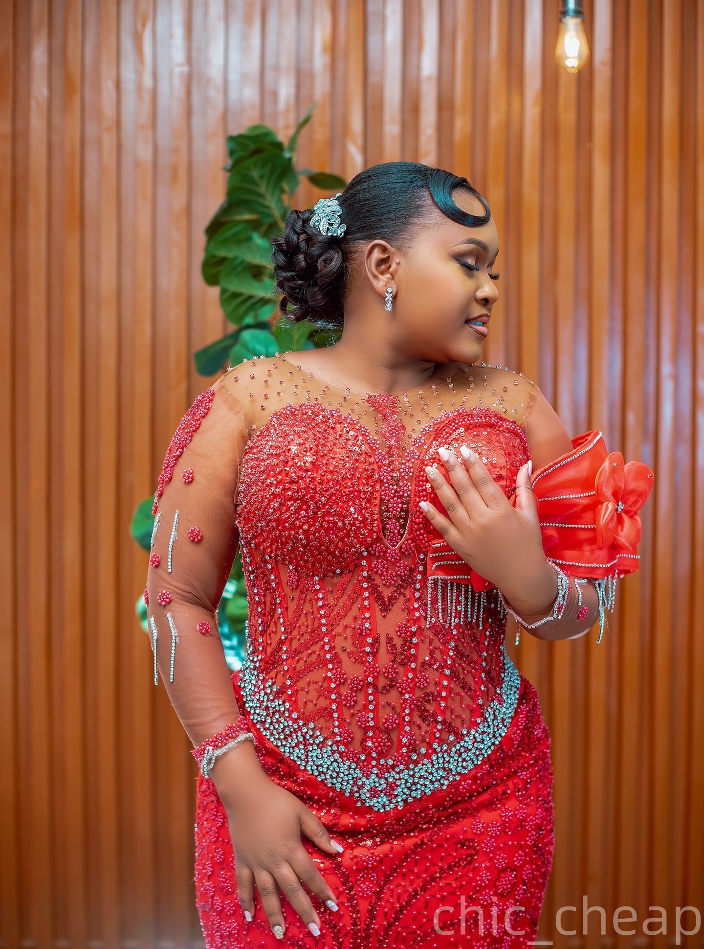 Aso Ebi Red Mermaid Prom Dresses 2026 Flowers Crystals Full Sleeves Evening Formal Party Second Birthday Engagement Gowns Plus Size Dress For Special 