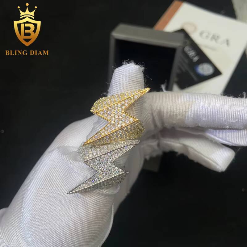 Fashion Lightning Shape S925 Moissanite Rings Iced Out VVS Moissanite Hip Hop Jewelry High Quality Diamond Pass Diamond Test GRA