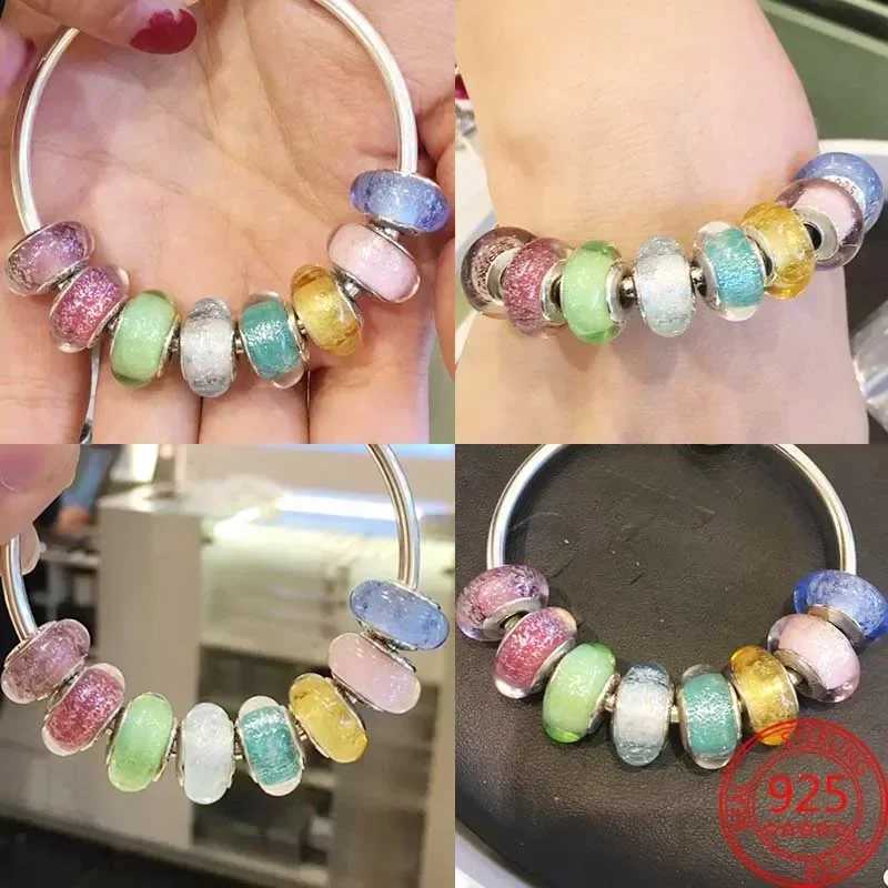 925 Sterling Silver Murano Glass Galaxy Stars Clover Heart Bubbles Shiny Beads Fit Pan Charms Bracelet DIY Jewelry For MumXJ251107