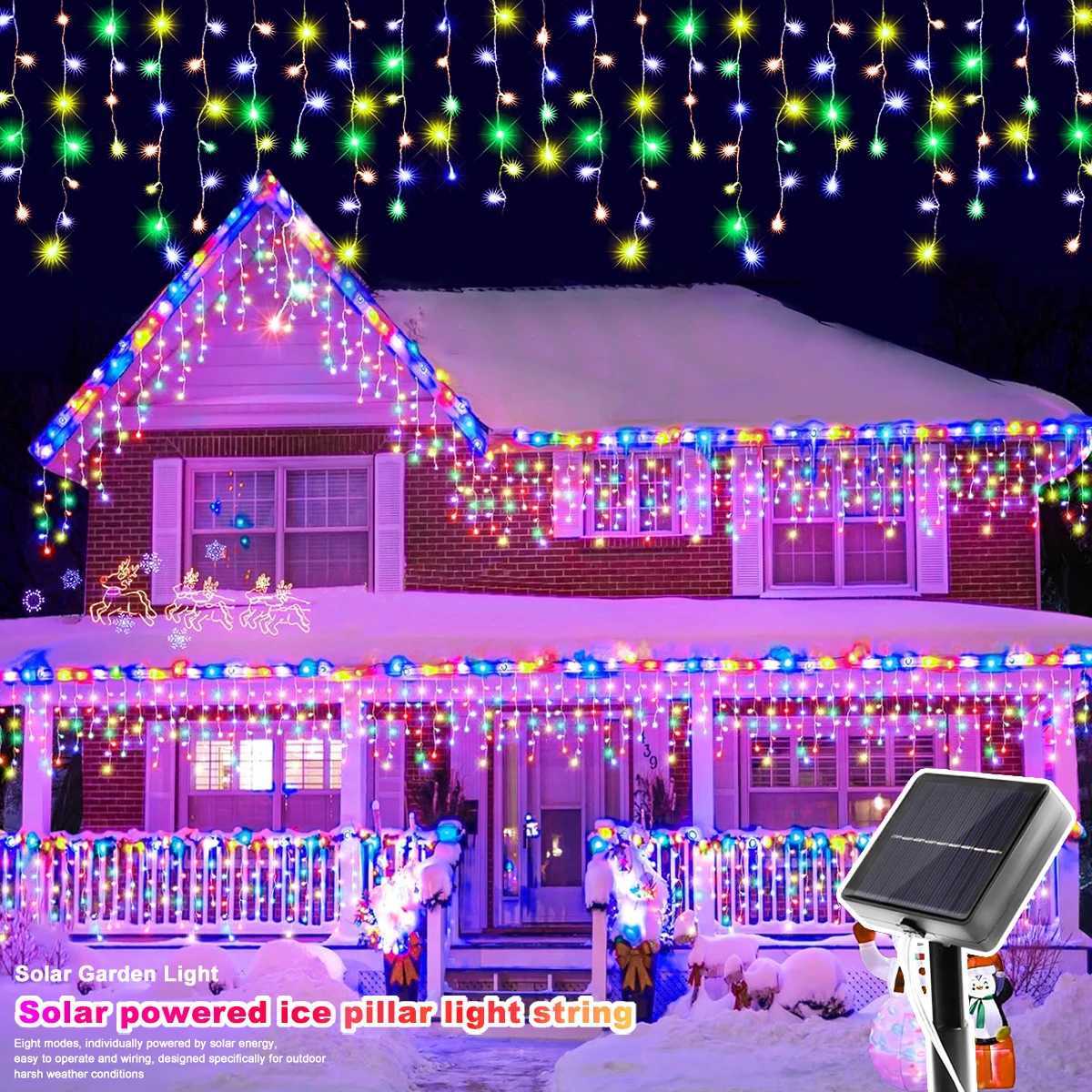 Solar Icicle String Lights 8 Modes Outdoor Solar Eaves Lights for Garden Patio Balcony Wedding Party Christmas Halloween Decor W251107