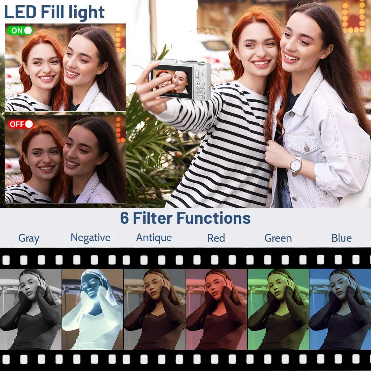 Compact 4K Digital Camera 64MP 18X Zoom for Photography Vlogging YouTube 3 Flip Screen FlashW251107