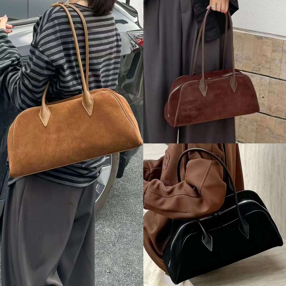Suede Large Capacity Boston Underarm Ladies Women Fashion Commuter Bowg Frosted Shoulder Bag Coffe Brown