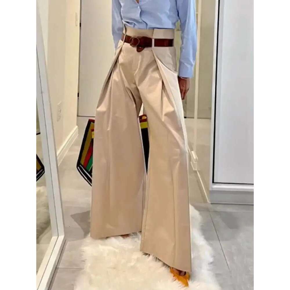 hoodie Women's Wear Freeacy 2024 Women's Fashion Commuter Pants Apricot Elastic High Waist Pleated Trousers Full-Length Wide Leg Bottoms For