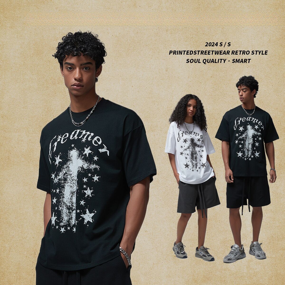 Wear | 2025 Summer Untouched Round Neck Printed Men's Short Sleeve American Trendy Brand Loose Couple T-shirt