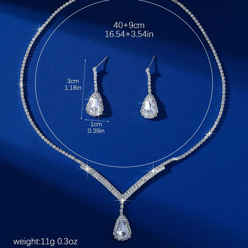 High Cold Goddess Bride Dinner V-shaped Light Water Drop Dia Necklace Set