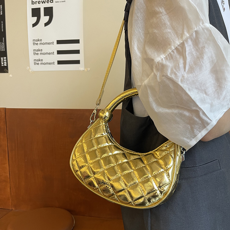 2025S Designer Women S Bag Premium Handbag Niche Silver Glossy Crescent Shaped Small Bag New Korean Version Fashionable Single Shoulder Crossbody Bag