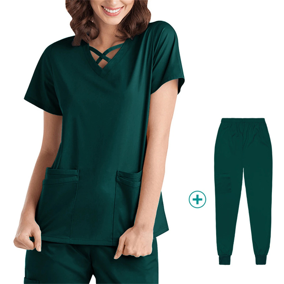 Uniforms Women V Neck Top Elastic Waist Pant Nurse Doctor SPA Salon Nursing Clothes Oral Uniform Operating Gown 250402