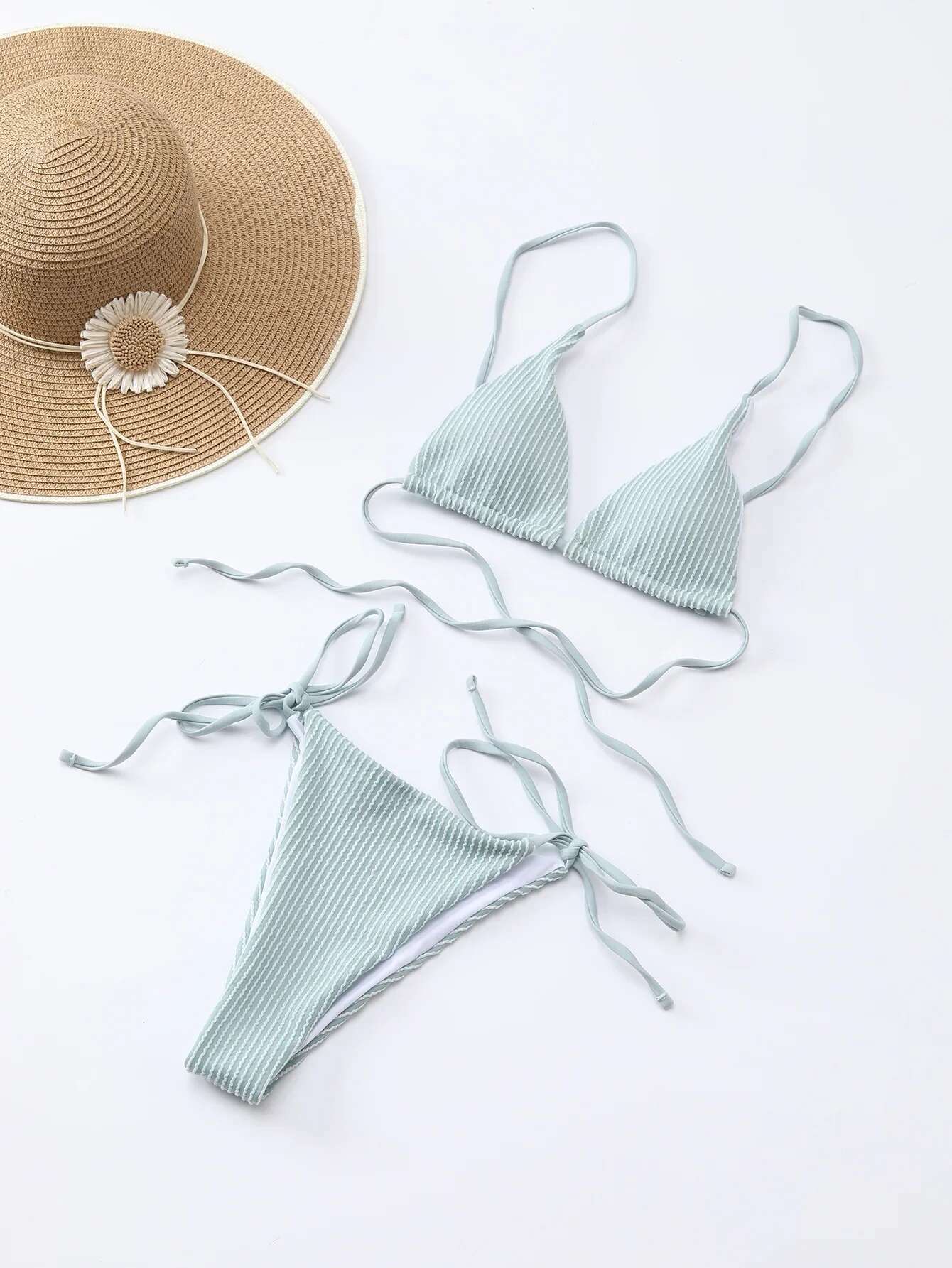 Dongdumaoyi Sexy Bikinis Sets Women Pleate Push Up Swimsuit Cut Out Ribbed Micro Bikini Summer Bathing Suit Tie Side Triangle Swimwear