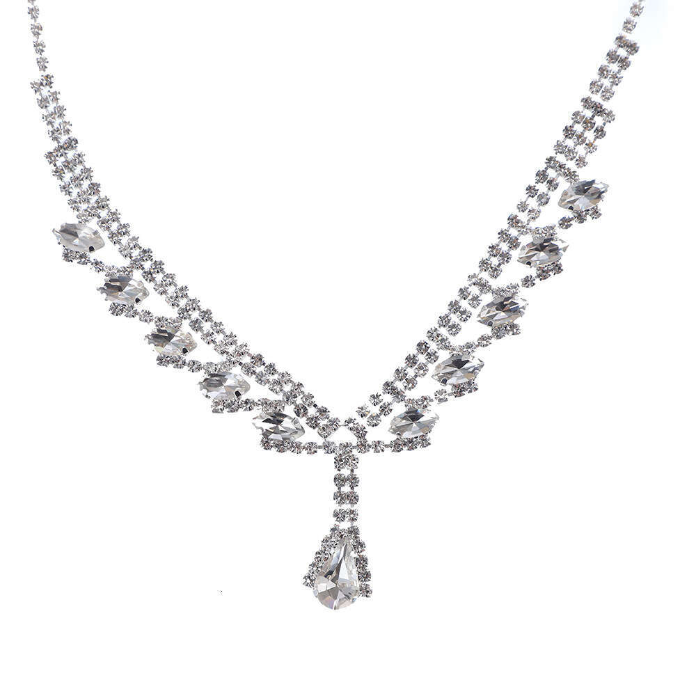 Dia inlaid sier pendant earring set, personalized, light style, trendy, collarbone chain, exquisite NEW women's accessories